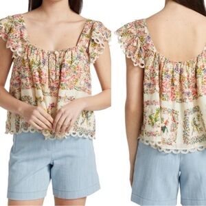 FARM Rio Delicate Forest Scarves Square Neck Embroidered Blouse, Small